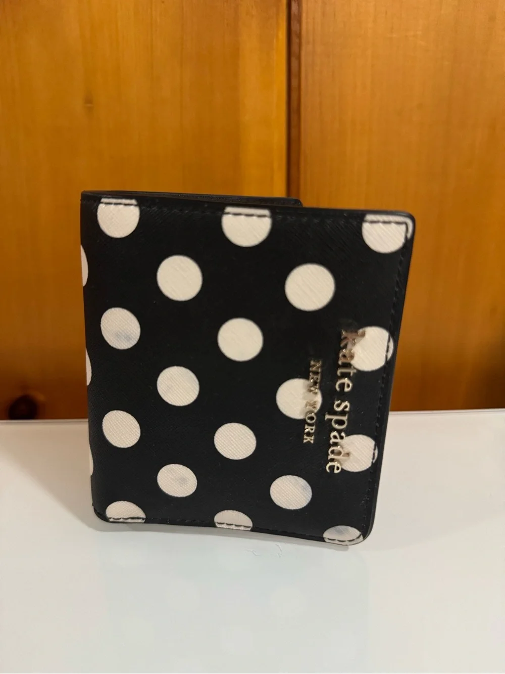 Kate Spade Black with White Polka Dot Bifold Wallet (with Zipped Change Section)